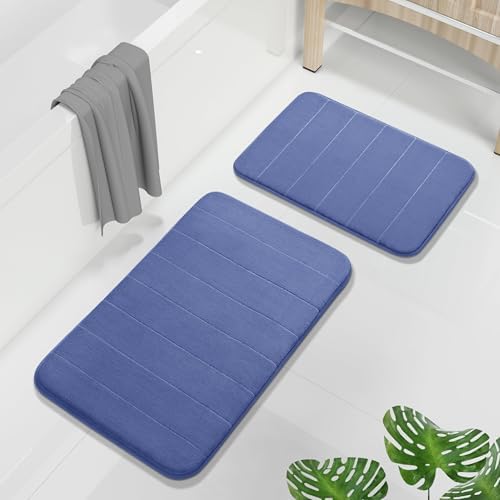 Yimobra Memory Foam Bathroom Mat Set, 31.5 x 20 & 24 x 17 in, Navy Blue