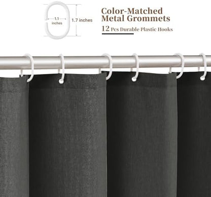 BTTN 72x90 Boho Scalloped Linen Textured Shower Curtain Set, Charcoal Grey