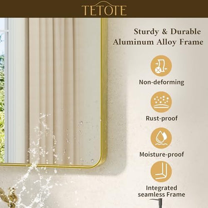 TETOTE Brushed Gold Mirror 60 x 36 Gold Metal Framed Bathroom Mirror, Tempered Glass, Modern Farmhouse Wall Mounted Mirror for Decorative(Horizontal/Vertical)