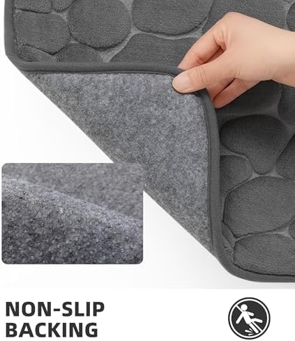 YIHOUSE Memory Foam Runner Rug, Cobblestone Bathroom Runner Rugs Super Water Absorbent Bath Mats for Bathroom Machine Washable Bath Rugs for Hallway Bedroom Laundry Room(26 x 50,Dark Gray)