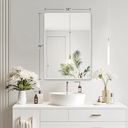 White Bathroom Vanity Mirror Over Sink 24x36, Large Wall Rectangle Mirror