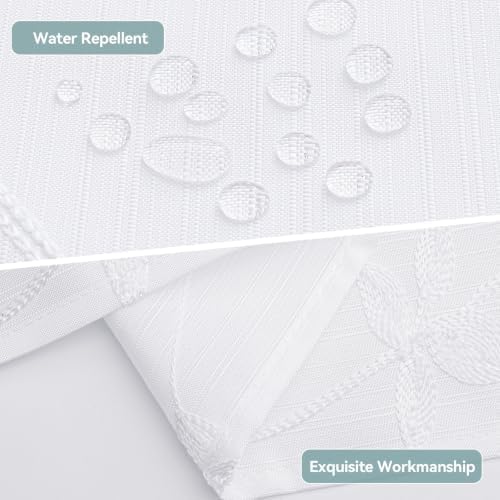 Embroidered Leaf Farmhouse Shower Curtain,Faux Linen,72Wx72L,White