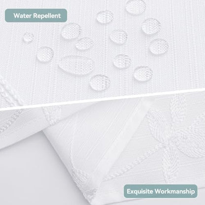 Embroidered Leaf Farmhouse Shower Curtain,Faux Linen,72Wx72L,White