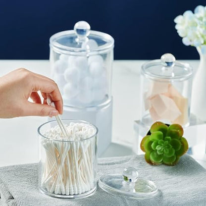 SheeChung 6 Pack Acrylic Qtip Holder with Labels, Qtip Jars for Bathroom