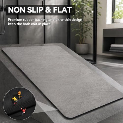 MontVoo -Bath Mat Rug-Rubber Backing Non Slip Quick Dry Absorbent Thin Bathroom Rugs Fit Under Door-Faux Suede Surface Bathroom Floor Mats-Shower Rug for in Front of Bathtub Shower Gray 20"x32"