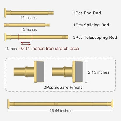 UIOSANRT Gold Shower Curtain Rod 35-66 Inches Non-Slip Shower Rod Tension Mounted No Drill , Adjustable Tension Curtain Rod for Windows Bathroom