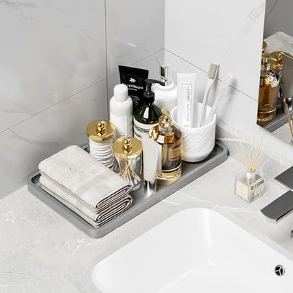 Weenson Bathroom Vanity Tray for Countertop Decor Perfume Makeup Toiletries Toilet Tank, Large Bamboo Kitchen Tray for Spice Salt, Serving Tray for Food Coffee, Nightstand Candle Silver 14.2”x8.3”