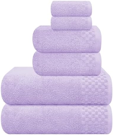 MyOwn Premium Cotton 6 Pack Towel Set for Bathroom, Contains 2 Bath Towels 28x55 inch, 2 Hand Towels 16x24 inch & 2 Wash Coths 12x12 inch, Ideal Everyday use, Compact & Lightweight - Purple