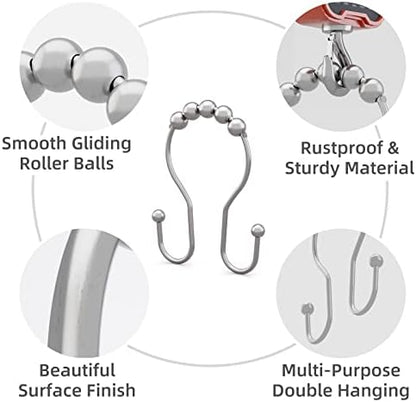 Bathway Shower Curtain Hooks Chrome Shower Curtain Rings Rust Proof, Smooth Glide Double Shower Curtain Hooks, 12Pcs Shower Curtain Hangers, Shower Hooks for Shower Curtain Bathroom Shower Rod Hooks