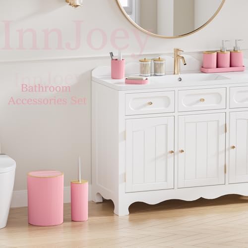 10PC Bathroom Accessories Set - Pink and Wooden Bathroom Sets