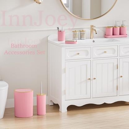 10PC Bathroom Accessories Set - Pink and Wooden Bathroom Sets