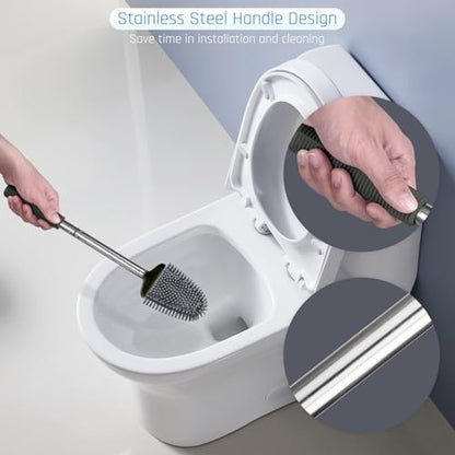 Sellemer Silicone Toilet Brush, Ventilation Slots Base Holder 4 Pack, Black