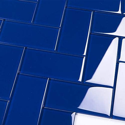 Glass Subway Tile 3 x 6 Inch Cobalt Blue for Kitchen Backsplash Bathroom Wall Pack of 32 Sheets