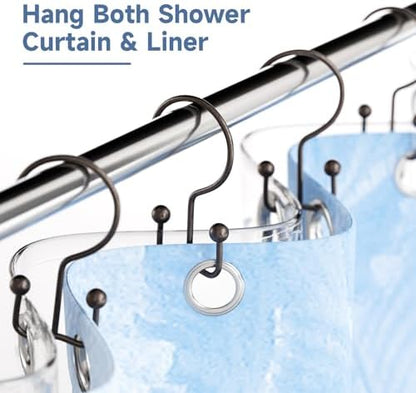 Titanker Shower Curtain Hooks Rings, Rust Resistant Metal Minimalist Simple Double Glide Shower Hooks Rings for Bathroom Shower Rods Curtains, Set of 12 Hooks - Bronze