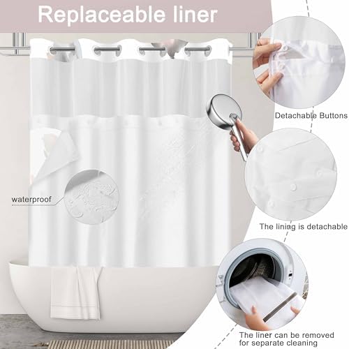 No Hook Shower Curtain and Liner Set, Pink Boho Floral 71x84