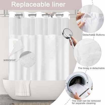 No Hook Shower Curtain and Liner Set, Pink Boho Floral 71x84