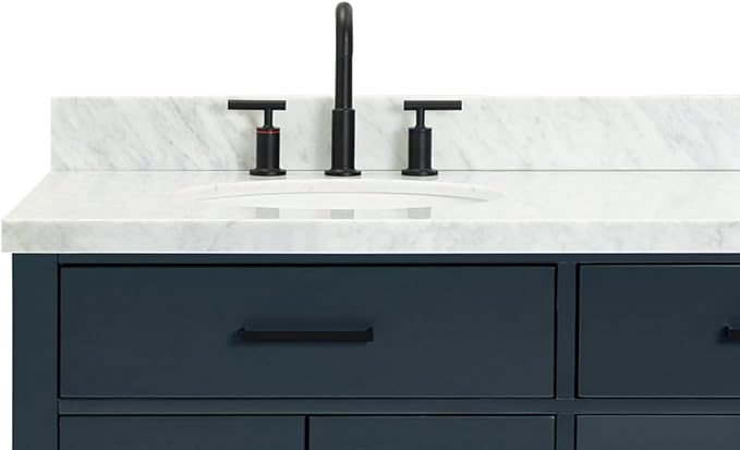 ARIEL Hepburn 72-inch Bathroom Vanity with Sink,Solid Wood, 1.5-inch Italian Carrara Marble Countertop, Double Oval Porcelain Sink, 4 Soft Closing Doors, 6 Dovetail Drawers, Midnight Blue
