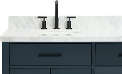 ARIEL Hepburn 72-inch Bathroom Vanity with Sink,Solid Wood, 1.5-inch Italian Carrara Marble Countertop, Double Oval Porcelain Sink, 4 Soft Closing Doors, 6 Dovetail Drawers, Midnight Blue