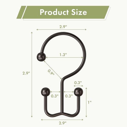 Amazer Bronze Shower Curtain Hooks, 12PCS Minimalist Simple Double Shower Curtain Rings, Rust-Resistant Metal Shower Hooks Shower Curtain Hangers, Shower Rings for Bathroom Shower Rods Curtains