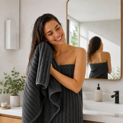 4 Piece Bath Towels, 30"x60" Microfiber Towels Set, Charcoal Gray