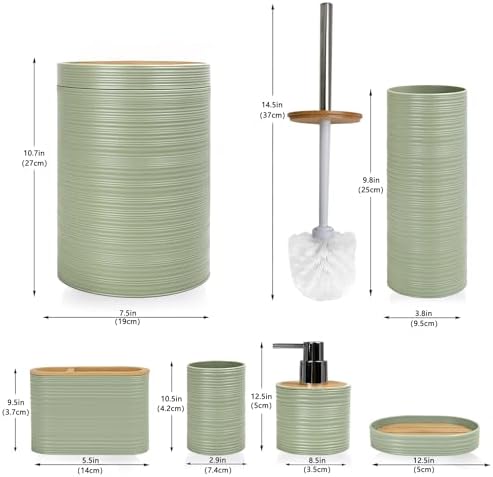 CERBIOR Bamboo Bathroom Accessories Set 6 Piece Spiral Bath Ensemble,Green
