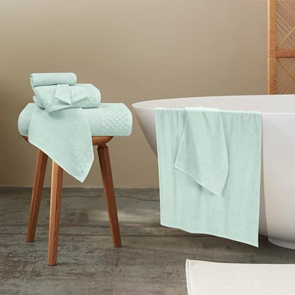 MyOwn Premium Cotton 6 Pack Towel Set for Bathroom, Contains 2 Bath Towels 28x55 inch, 2 Hand Towels 16x24 inch & 2 Wash Coths 12x12 inch, Ideal Everyday use, Compact & Lightweight - Sea Green