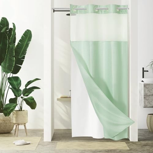 Gibelle No Hook Cloth Mint Green Shower Curtain with Liner, 36x74
