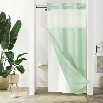 Gibelle No Hook Cloth Mint Green Shower Curtain with Liner, 36x74