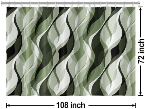 Green Striped Shower Curtain Extra Wide 108x72 inch 18 Hooks