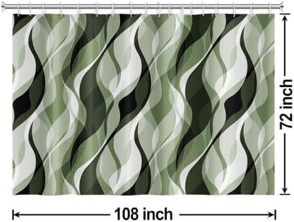 Green Striped Shower Curtain Extra Wide 108x72 inch 18 Hooks