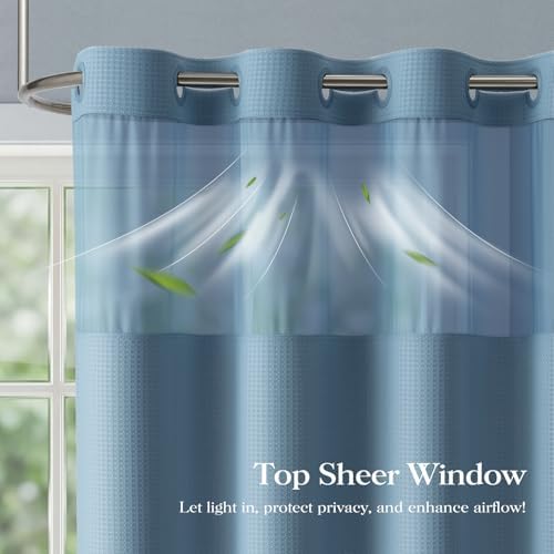 Dynamene Moonlight Blue Hook Free Waffle Shower Curtain & Snap Liner,72x99