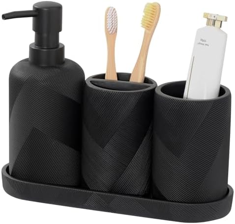 Bathroom Accessories Set, Bathroom Organizer Countertop, Matte Black, 4 PCS