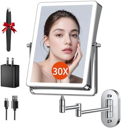 FUNTOUCH 5000mAh Rechargeable Wall Mounted Makeup Mirror with Lights