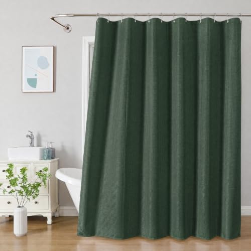 2-in-1 Waterproof Fabric Shower Curtain - No Separate Liner Needed, Hotel-Style Waffle Weave, Effortless Cleaning & Washable Bathroom Shower Curtain Set,72Wx72H,Velvet Green