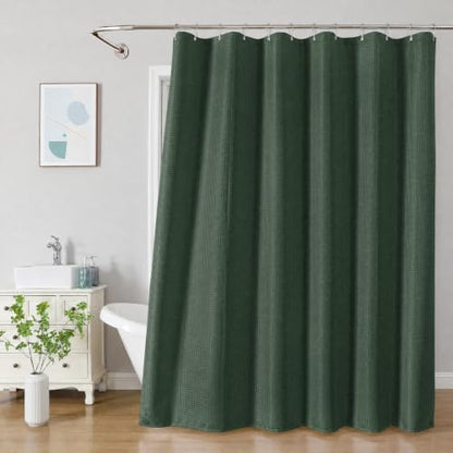 2-in-1 Waterproof Fabric Shower Curtain - No Separate Liner Needed, Hotel-Style Waffle Weave, Effortless Cleaning & Washable Bathroom Shower Curtain Set,72Wx72H,Velvet Green