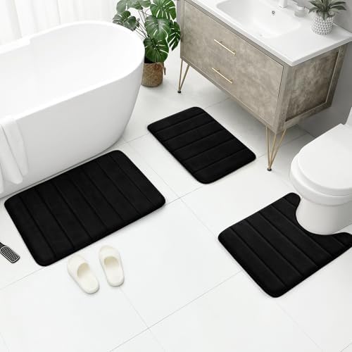 BYSURE Black Memory Foam Bath Mats Extra Long