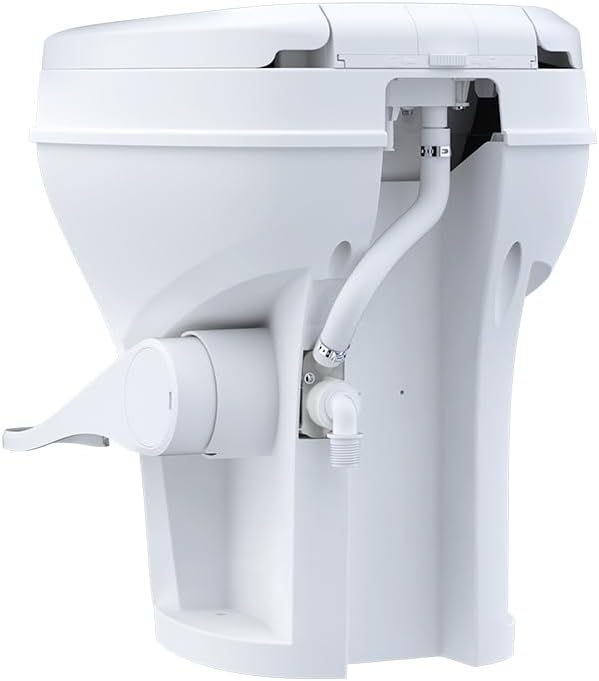 SEAFLO Residential Height Camper/RV Toilet with Sprayer Attachment, 18.5” Standard Height, Gravity Flush System, Foot Pedal Operation, Soft Close Seat, 4-Year Warranty (With Sprayer Attachment)