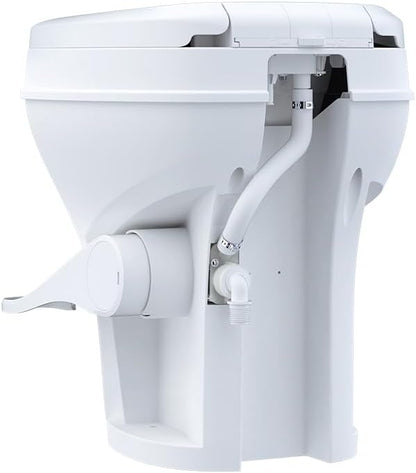 SEAFLO Residential Height Camper/RV Toilet with Sprayer Attachment, 18.5” Standard Height, Gravity Flush System, Foot Pedal Operation, Soft Close Seat, 4-Year Warranty (With Sprayer Attachment)