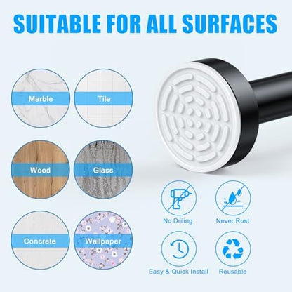 TEECK Shower Curtain Rod, 32-68 inch Adjustable Spring Tension Curtain Rod, Never Rust Anti-Slip Shower Curtain Rod for Bathroom, No Drilling, Never Collapse, Easy to Use, Black