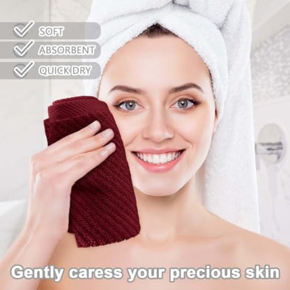 VOOVA & MOVAS Washcloths 6PC, 100% Cotton, 13x13 in, Burgundy Red