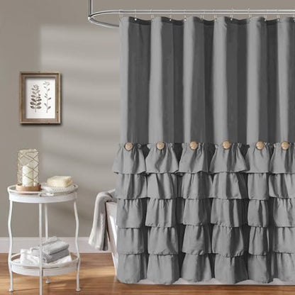 Seasonwood Grey Ruffle Shower Curtain Farmhouse Shower Curtain 72 X 84