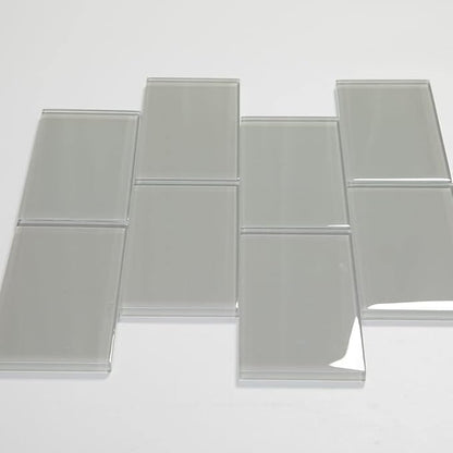 Glass Subway Tile 3 x 6 Inch Light Gray for Kitchen Backsplash Bathroom Wall (32-Pack, 4 sq.ft.)