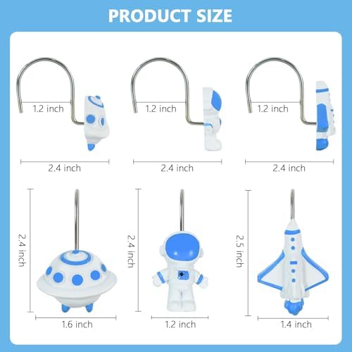 12-Piece Outer Space Galaxy Rocket Planet Shower Curtain Hooks
