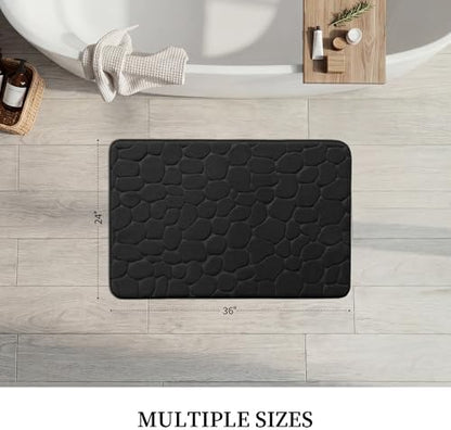 YIHOUSE Memory Foam Bath Mat Cobblestone Bathroom Rugs Super Water Absorbent Bath Mats for Bathroom Machine Washable Bath Rugs(24 x 36,Black)