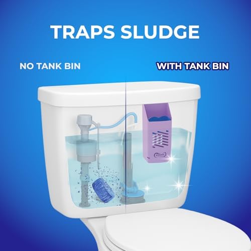 Toilet Tank Tablet Holder with Blue Toilet Bowl Tablets, 8.97 x 3.22 x 2.25 Inch Tablet Holder - Prevents Flapper Jams & Residue, Extends Life of Drop-In Cleaner Tablets (1+2)