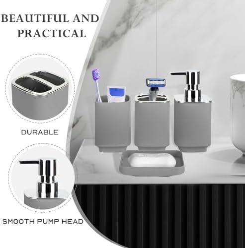 RRM Bathroom Accessories Set 4 Piece, Grey Boho Bathroom Decor