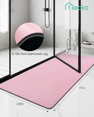 Mecko Bath Mat 24"x48",Ultra Thin Bathroom Rug fit Under Door Pink