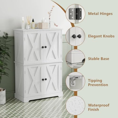 SMORBOOS Bathroom Storage Cabinet, 4-Door Freestanding Floor Cabinet