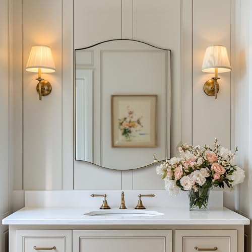 ANDY STAR Gold Bathroom Mirror, 20"x30" Scalloped Wall Mirror in Stainless Steel Metal Frame, Unique Vanity Mirror with Modern Curved Edge Design, Ideal for Bathroom, Bedroom, Entryway