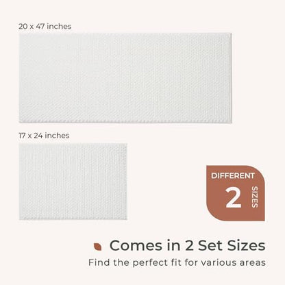 FRESHMINT Chenille Bath Rugs Set 2 Pieces, White, 17''x24''+20''x47''